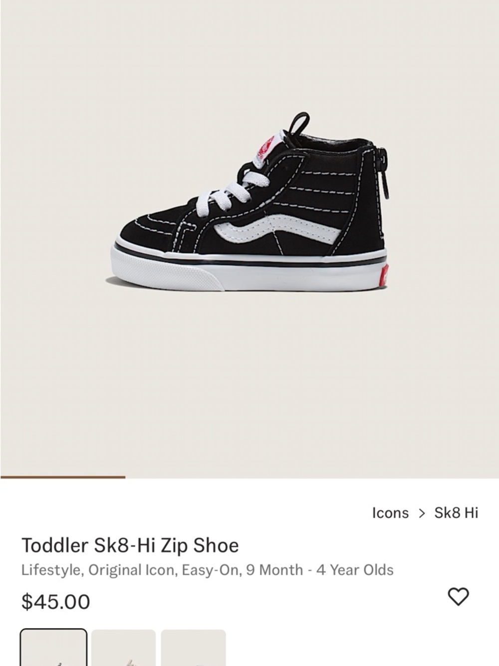 Vans Toddler Sk8-Hi Zip Sneakers - Black & White